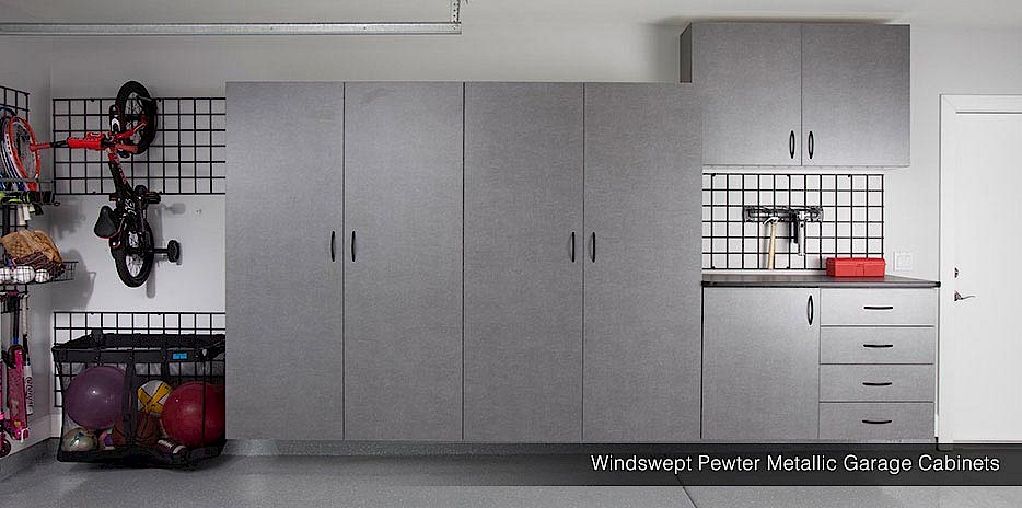 Floating cabinets in pewter offer more than aesthetic appeal - they are also highly functional for complete organization. Floating cabinets in pewter offer more than aesthetic appeal - they are also highly functional for complete organization.